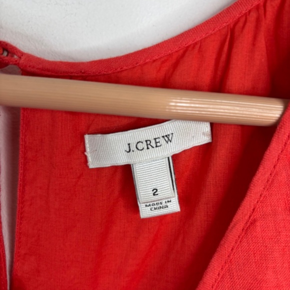 J Crew Linen Dress 2 Sleeveless Coral Keyhole Pocket Preppy Beach Coastal Resort - Picture 7 of 12